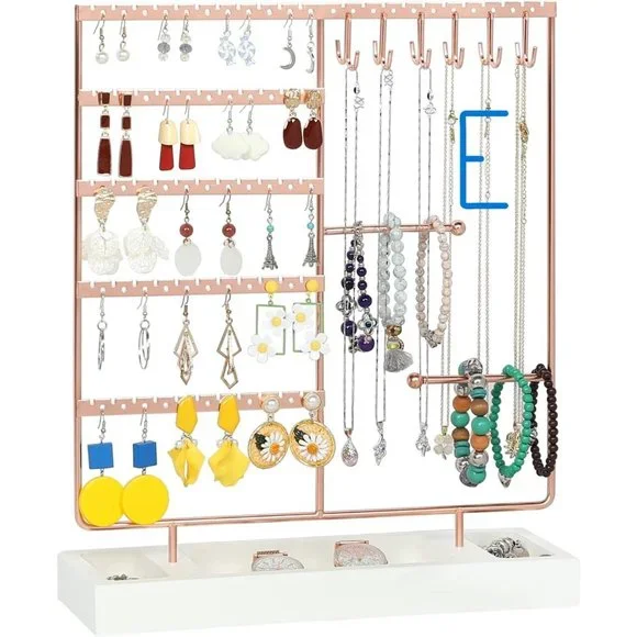 New Earring Holder,Ear Stud Holder with Wooden Tray,Jewelry Organizer Ho…